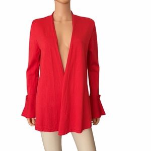 Carmen Marc Valvo red open cardigan bell cuff